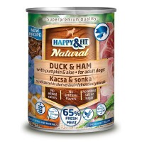Happy&Fit Natural Dog Konzerv Kacsa & Sonka Sütőtökkel & Aloe Verával 400g