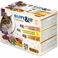 Happy&Fit Cat Adult Grain Free Alutasak 83%Meat, Liver,Chicken, Duck Multipack 12x85g