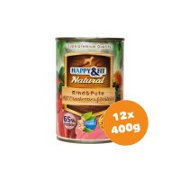 Happy&Fit Natural Dog konzerv marha, pulyka áfonyával és sáfrányolajjal 12x400g