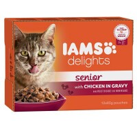 Iams Cat Delights Senior csirke falatkák ízletes szószban, multipack nedves macskatáp 12x85g