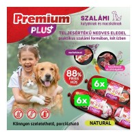 -Premium Plus kutya, macska szalámi 88% hús marha,kacsahús+zöldségek 800g 2*6db BOX