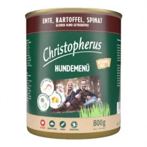 Christopherus Dog konzerv menü Senior kacsa, burgonya, spenót 800g
