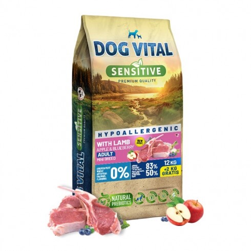 Dog Vital Hipoallergén Adult Mini Lamb,apple&blueberry 12+2kg grátisz