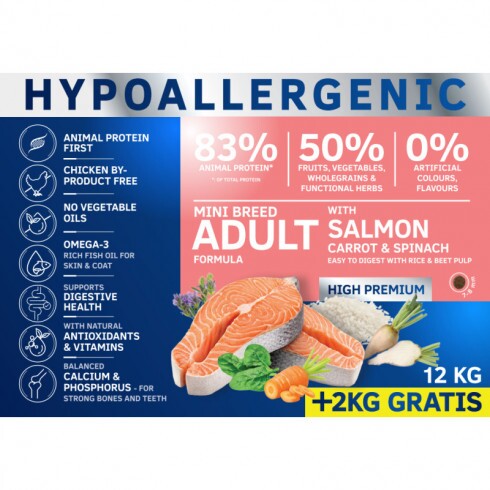 Dog Vital Hipoallergén Adult Mini Salmon,carrot&spinach 12+2kg grátisz
