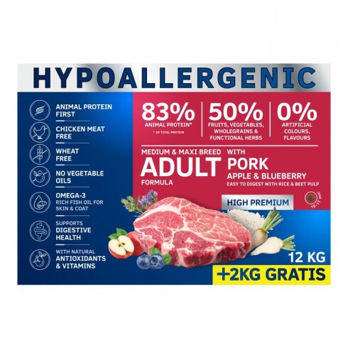 Dog Vital Hypoallergenic Adult Medium & Maxi Pork, Apple & Blueberry 12+2kg