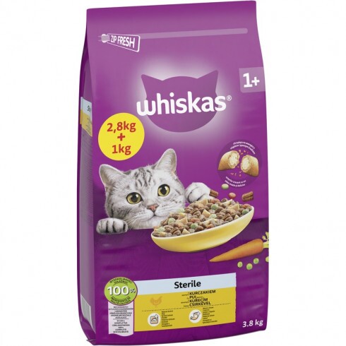 -Whiskas száraz Sterile Csirke Adult 2,8kg+1kg GRÁTISZ
