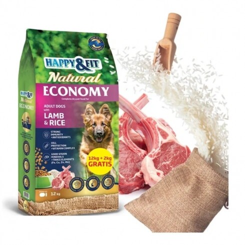 -Happy&Fit Natural Economy Adult with Lamb and Rice 12+2kg