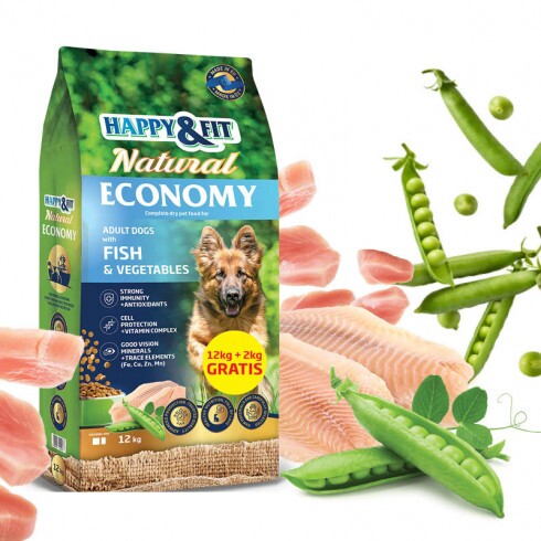-Happy&Fit Natural Economy Adult with Fish and Vegetables 12+2kg