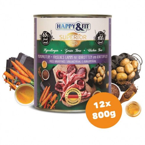 Happy&Fit Superior Dog konzerv friss bárányhús sárgarépával, burgonyával 12x800g