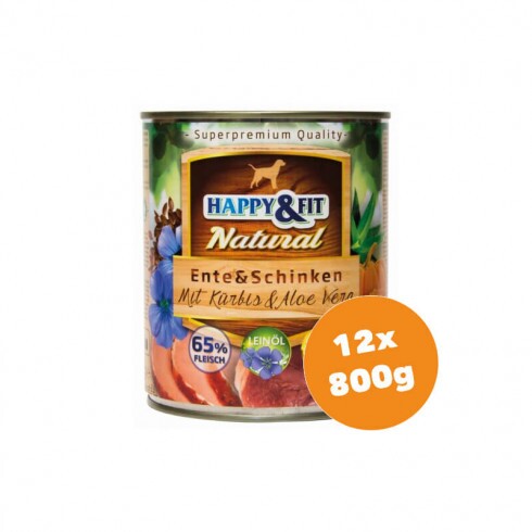 Happy&Fit Natural Dog Konzerv Kacsa & Sonka Sütőtökkel & Aloe Verával 12x800g