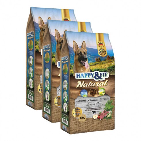 Happy & Fit Natural Adult Lamm & Reis 3x12kg