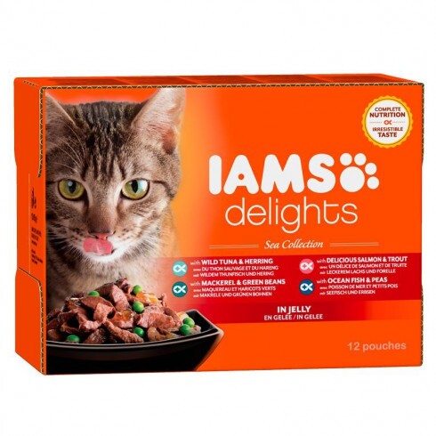 Iams Cat Delights SEA IN JELLY multipack, többféle halas íz, zamatos aszpikban 12x85g