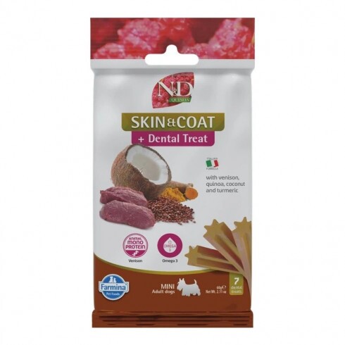 N&D Quinoa Dog Jutalomfalat Skin&coat Venison Adult Mini 60g
