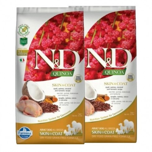 N&D Quinoa Dog Skin & Coat Fürj 2x7kg