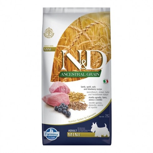N&D Ancestral Grain Dog bárány,tönköly,zab&áfonya adult mini 7kg