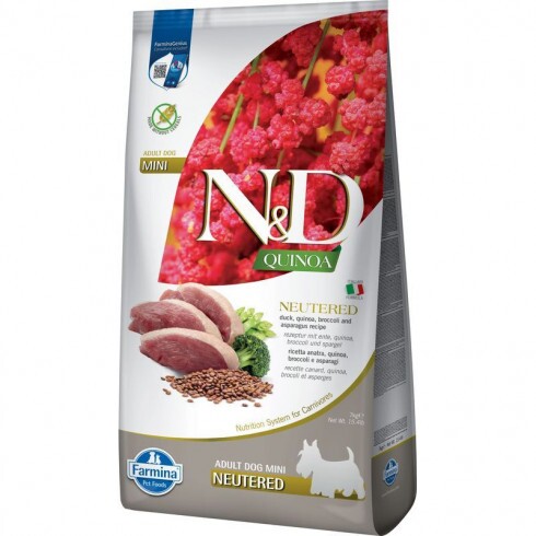 N&D Quinoa Dog Kacsa,brokkoli & spárga neutered adult mini 7kg