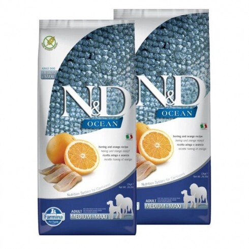 N&D Dog Ocean Hering & narancs Adult Medium & maxi 2x12kg