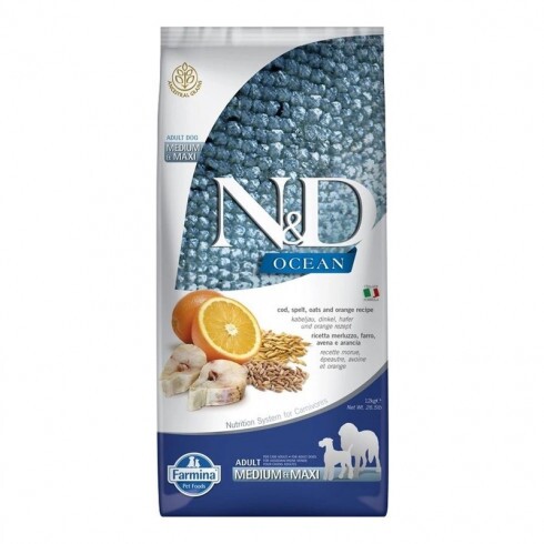 N&D Dog Ocean tőkehal,tönköly,zab & narancs adult medium & maxi 12kg