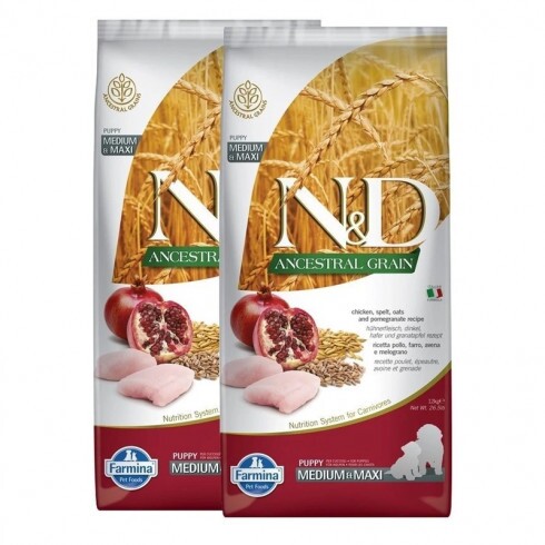 N&D Dog Ancestral Grain csirke,tönköly,zab & gránátalma Puppy Medium & maxi 2x12kg