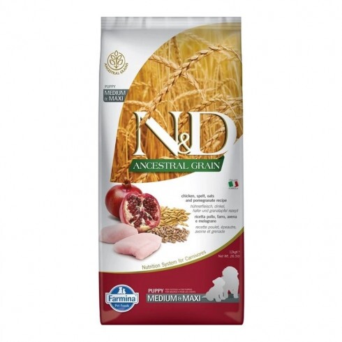 N&D Dog Ancestral Grain csirke,tönköly,zab & gránátalma Puppy Medium & maxi 12kg