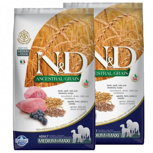 N&D Dog Ancestral Grain bárány, tönköly, zab & áfonya adult medium & maxi 2x12kg