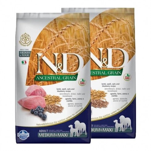N&D Dog Ancestral Grain bárány, tönköly, zab & áfonya adult medium & maxi 2x12kg