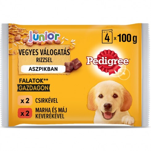 Pedigree alutasak Multipack Junior Csirke & rizs, Marha & rizs 4x100g