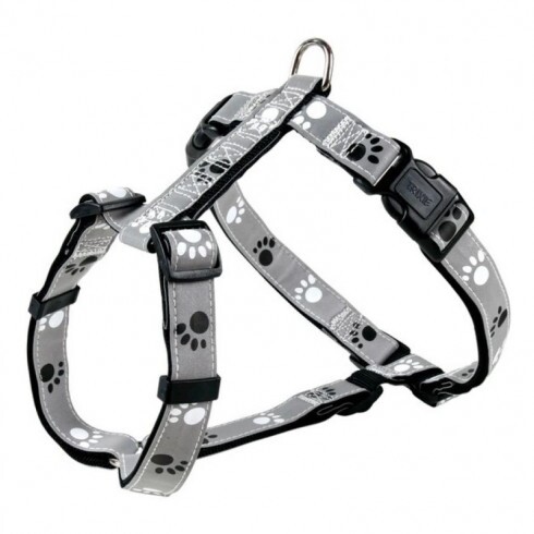 Trixie Hám Reflect Fényvisszaverő Tappancsos Szürke/Fekete M-L 50-75cm/25mm