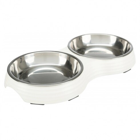 Trixie Tál Fém/Melamin Macskának 0,9L/23cm 2x0,2 l/ 13 cm/27x3x4cm Fehér
