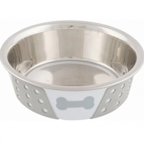 Trixie szilikonnal bevont fém tál 0,4l/14cm fehér/szürke