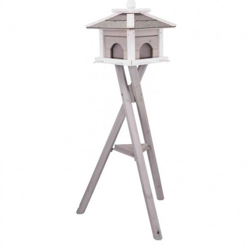 Trixie Kültéri madáretető Fából álló 46x35x46cm/1,35m, Szürke/Fehér